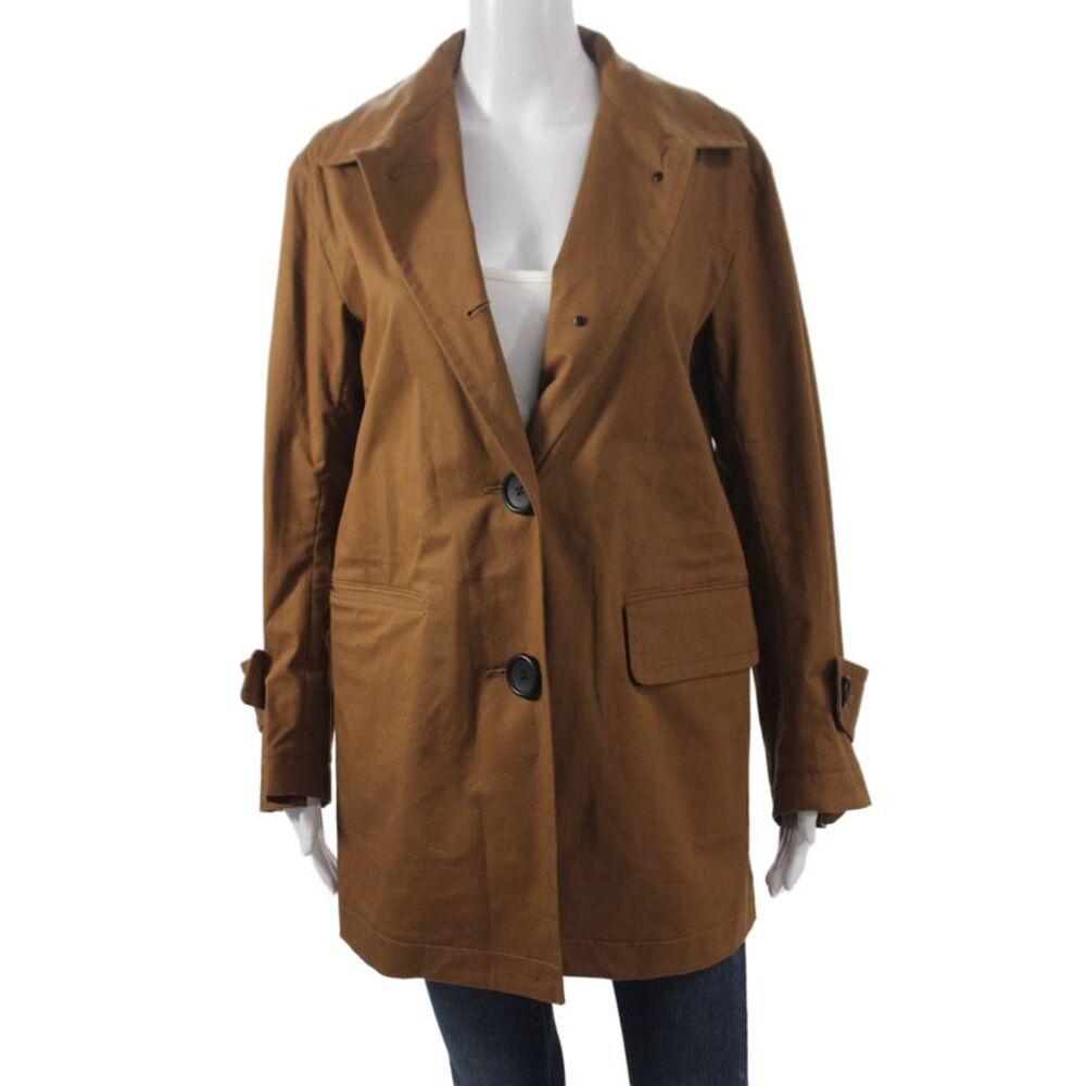 +J Womens Overcoat Brown Cotton Button Long Sleeve Size 2XS